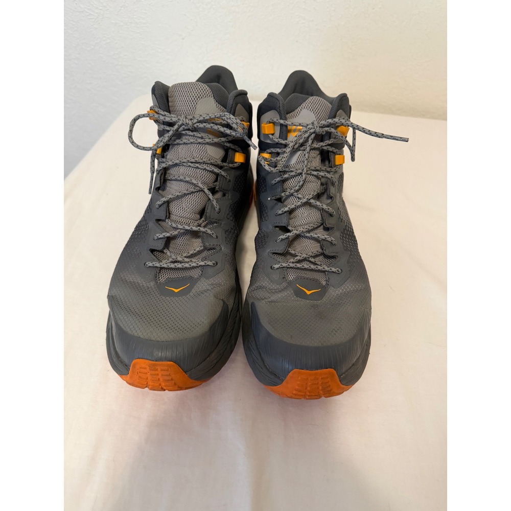 Hoka Trail Code GTX Mens 14 Hiking Boots Gray Orange GORE-TEX 1123165 CPOR